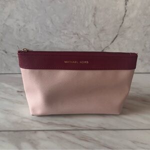 Michael Kors Pink & Burgundy Saffiano Cosmetic Makeup Pouch Zip Clutch